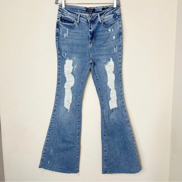 Judy Blue High Rise Heavy Distressed Flare Jeans - Picture 2 of 12